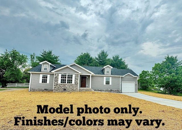 61 Vine St, Corbin, KY 40701 - view of front of property featuring concrete driveway, an attached garage, stone siding, and roof with shingles