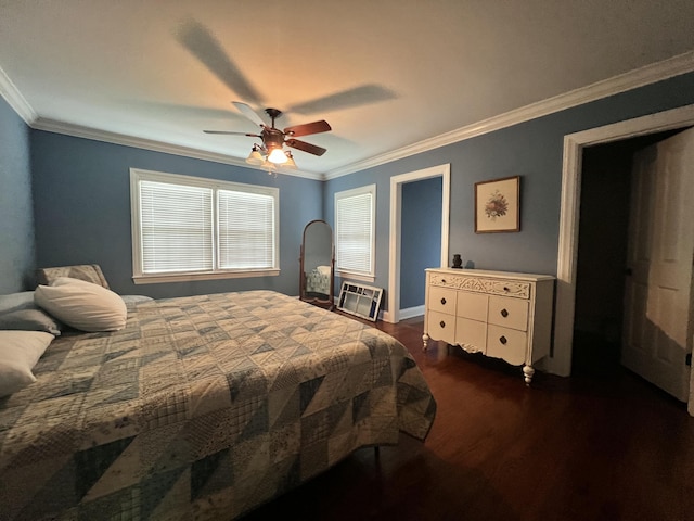 8585 Troy Pike, Versailles, KY 40383 - bedroom with dark wood-type flooring, ornamental molding, and ceiling fan
