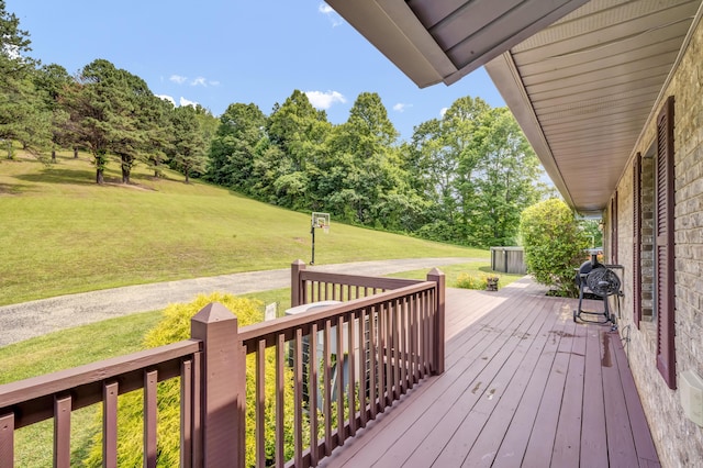 72 Blevins Ln, Vanceburg, KY 41179 - deck with a yard, area for grilling, and view of wooded area