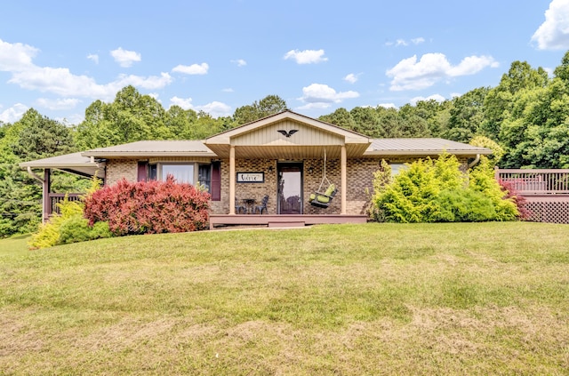 72 Blevins Ln, Vanceburg, KY 41179 - ranch-style home featuring a front yard, brick siding, and covered porch