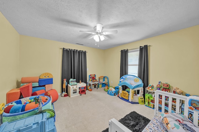 72 Blevins Ln, Vanceburg, KY 41179 - recreation room featuring ceiling fan, carpet floors, and a textured ceiling