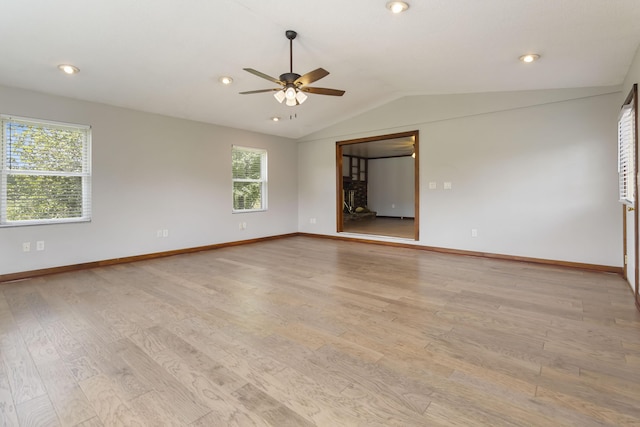 1751 Piney Grove Rd, Somerset, KY 42501 - spare room featuring ceiling fan, vaulted ceiling, light wood-style flooring, and recessed lighting