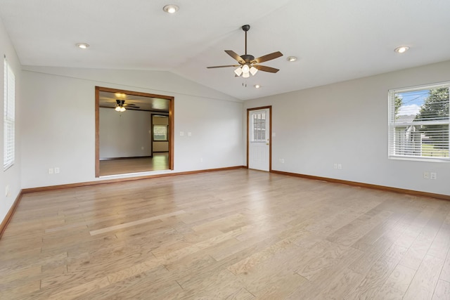 1751 Piney Grove Rd, Somerset, KY 42501 - empty room featuring ceiling fan, lofted ceiling, and light wood-style flooring