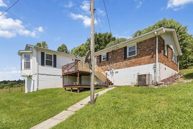 1751 Piney Grove Rd, Somerset, KY 42501 - back of property featuring stairs, a yard, a wooden deck, and brick siding