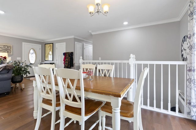 81 Grand Crossing Ct, Somerset, KY 42503 - dining area with ornamental molding, wood finished floors, a chandelier, and recessed lighting