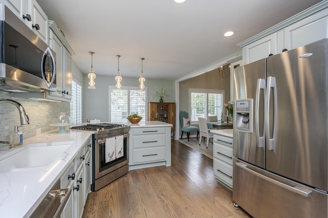 1107 Zoeller Ct, Lexington, KY 40511 - kitchen with stainless steel appliances, wood finished floors, decorative backsplash, a peninsula, and recessed lighting