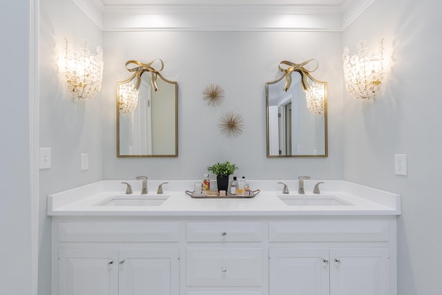 1107 Zoeller Ct, Lexington, KY 40511 - bathroom featuring ornamental molding, double vanity, and a chandelier