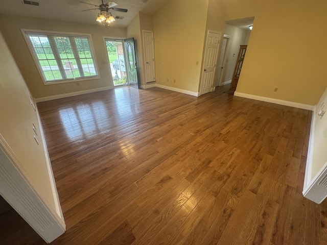 1459 Kit Cowan Rd, Somerset, KY 42501 - unfurnished room with ceiling fan, wood finished floors, and vaulted ceiling