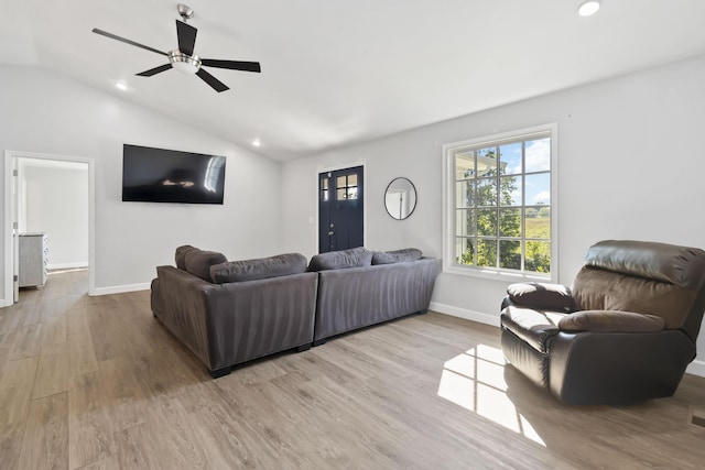 168 Kentucky Ln, Pine Knot, KY 42635 - living room with wood finished floors, lofted ceiling, recessed lighting, and a ceiling fan
