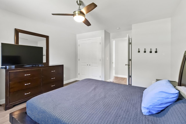 168 Kentucky Ln, Pine Knot, KY 42635 - bedroom featuring wood finished floors, ceiling fan, and a closet