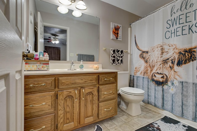 109 Quail Ridge Rd, Winchester, KY 40391 - bathroom featuring vanity, a ceiling fan, a shower with shower curtain, and tile patterned floors
