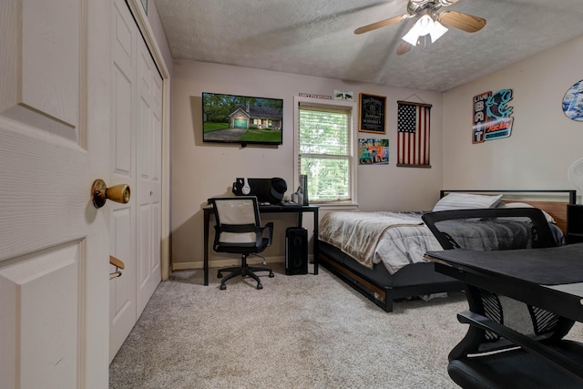109 Quail Ridge Rd, Winchester, KY 40391 - bedroom featuring a textured ceiling, a closet, carpet floors, ceiling fan, and an office area