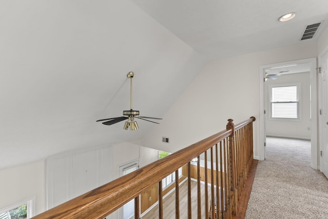 1048 Vero Ct, Lexington, KY 40509 - hall with carpet flooring, plenty of natural light, an upstairs landing, lofted ceiling, and recessed lighting
