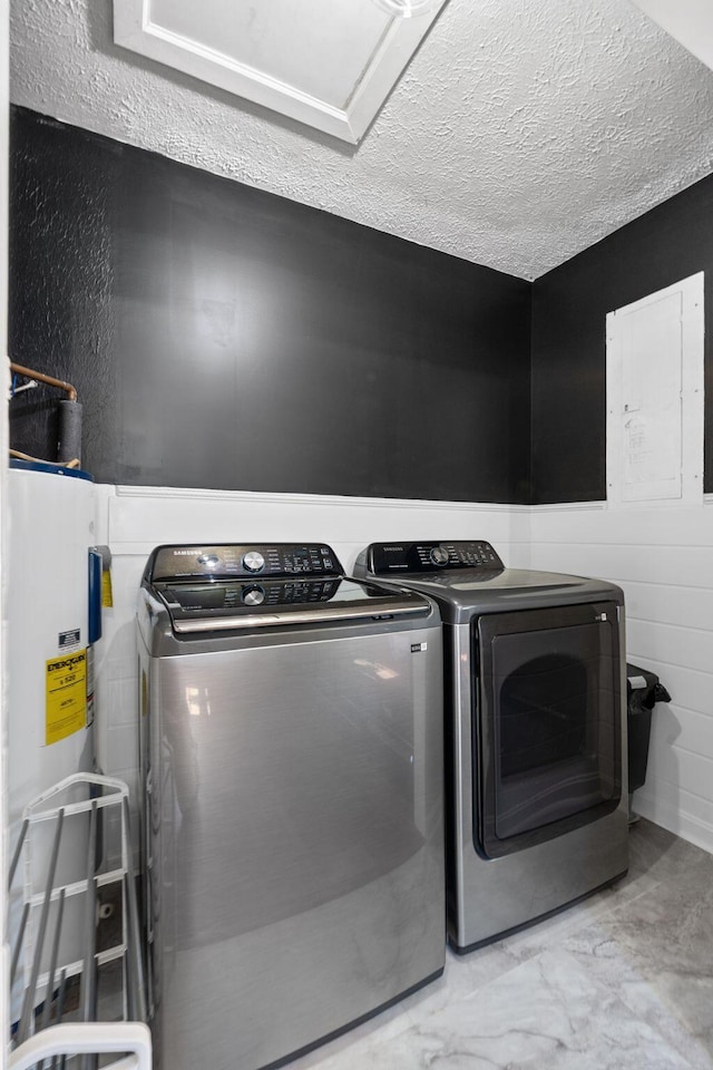 109 Creekstone Ct, Frankfort, KY 40601 - laundry room with separate washer and dryer, water heater, a textured ceiling, and marble look tile flooring