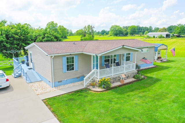 1809 Pine Top Rd, London, KY 40741 - view of front of property with crawl space, covered porch, a shingled roof, a front yard, and stairway