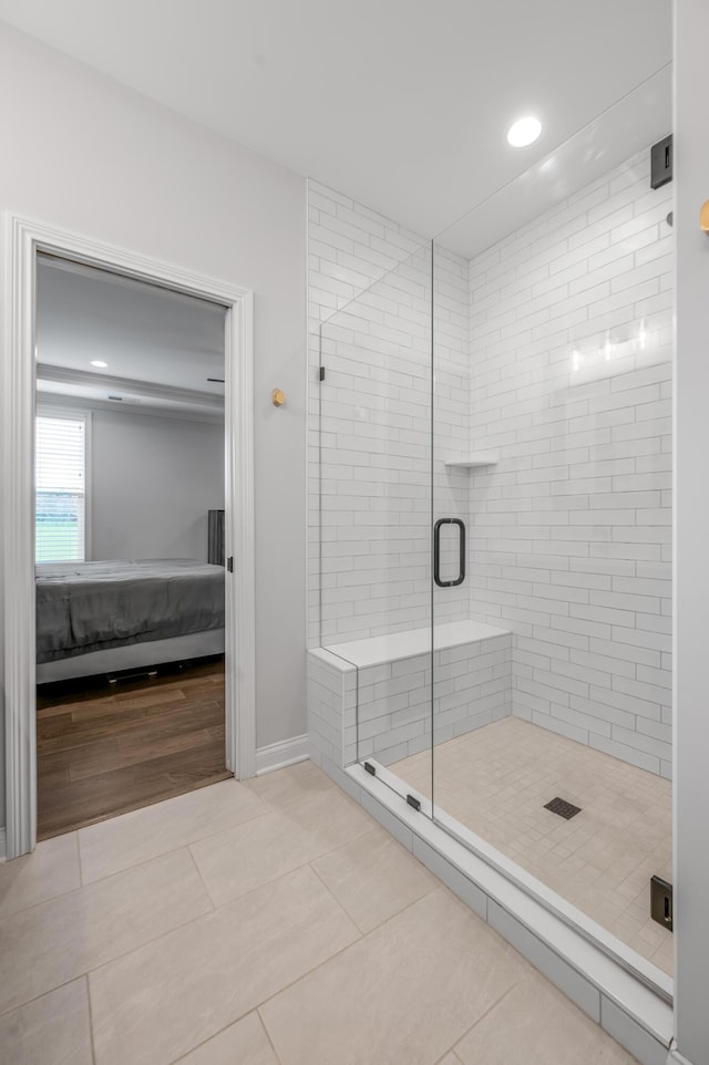 1912 Tidewater Flt, Lexington, KY 40509 - ensuite bathroom with a shower stall, recessed lighting, and tile patterned floors