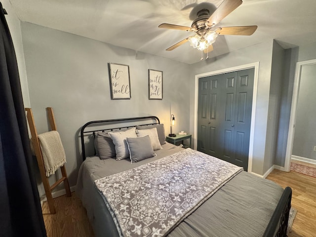 120 Lanetown Rd, Nancy, KY 42544 - bedroom with wood finished floors, a closet, and a ceiling fan