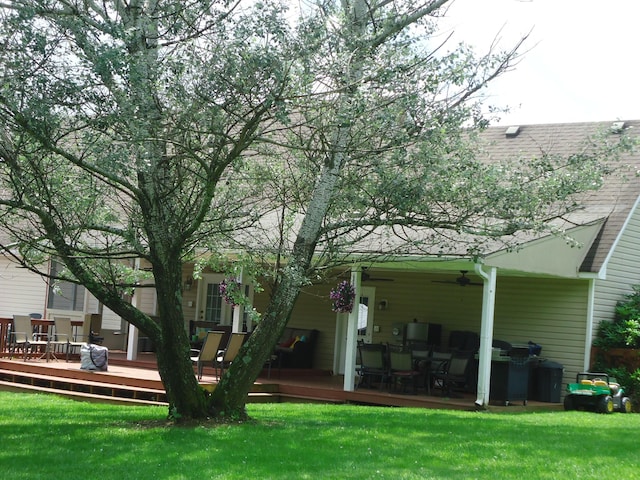 407 Autumn Dr, Lancaster, KY 40444 - back of house with ceiling fan, a yard, and a deck
