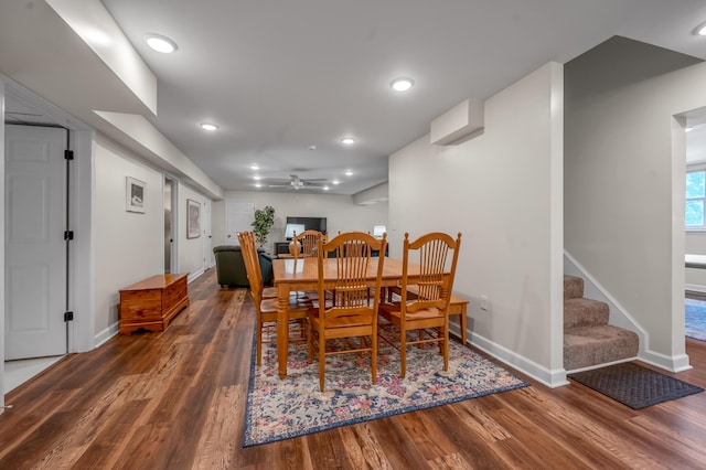 315 The Woods Ln, Winchester, KY 40391 - dining room featuring wood finished floors, ceiling fan, stairway, and recessed lighting