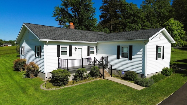 1185 Oak Ridge Rd, Corbin, KY 40701 - ranch-style house with a chimney, a front lawn, and a shingled roof