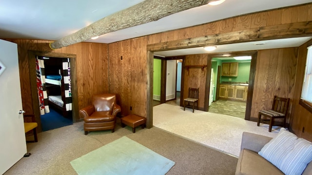 2240 Denny Ridge Rd, Nancy, KY 42544 - sitting room featuring wood walls and carpet flooring