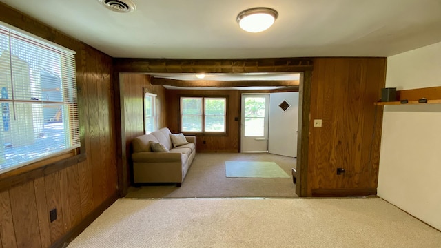 2240 Denny Ridge Rd, Nancy, KY 42544 - foyer entrance with wooden walls and light colored carpet