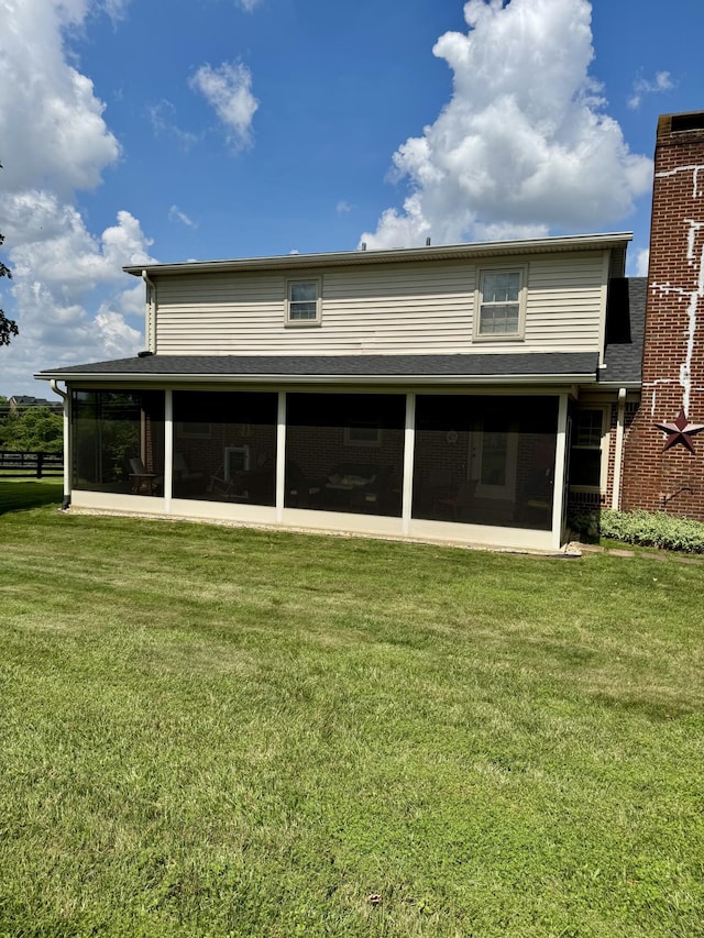 4295 Vince Rd, Nicholasville, KY 40356 - back of house featuring a sunroom, a yard, and a shingled roof