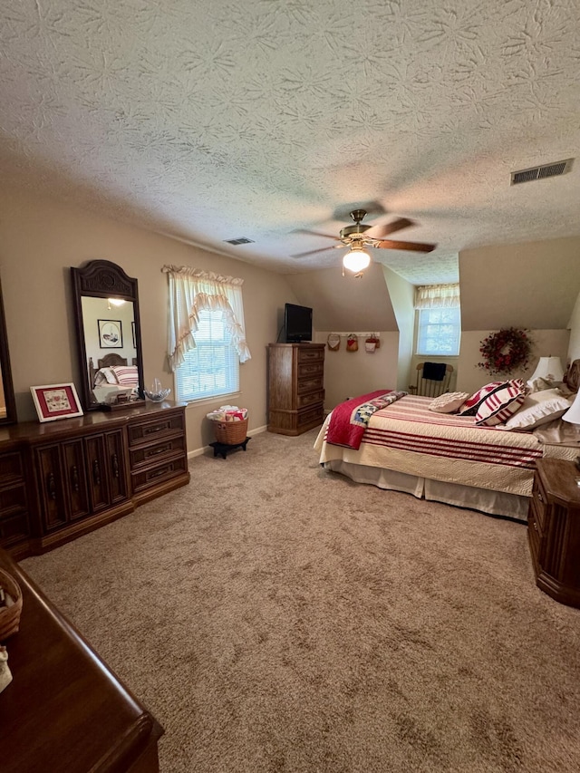 4295 Vince Rd, Nicholasville, KY 40356 - bedroom with lofted ceiling, carpet flooring, a textured ceiling, and ceiling fan