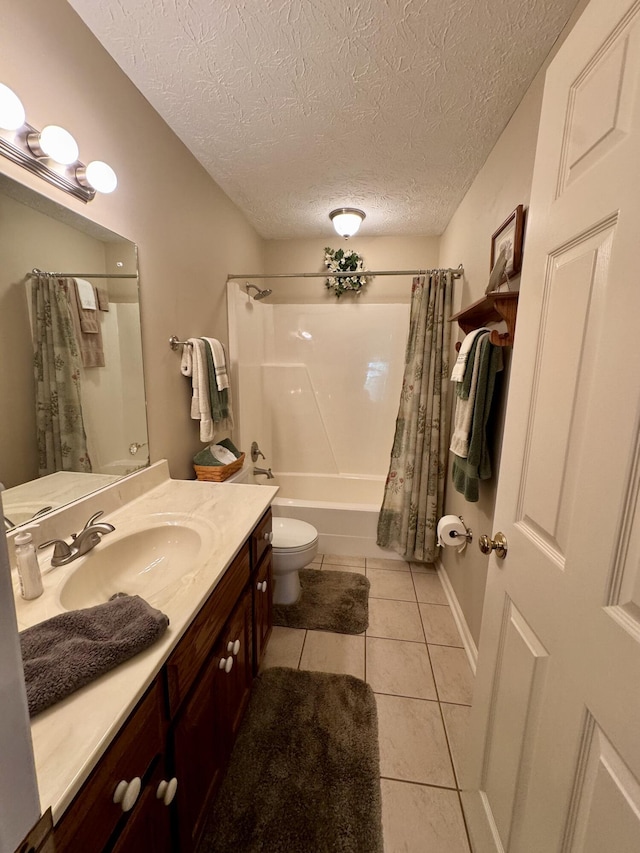 4295 Vince Rd, Nicholasville, KY 40356 - full bathroom with vanity, shower / bath combination with curtain, tile patterned flooring, and a textured ceiling