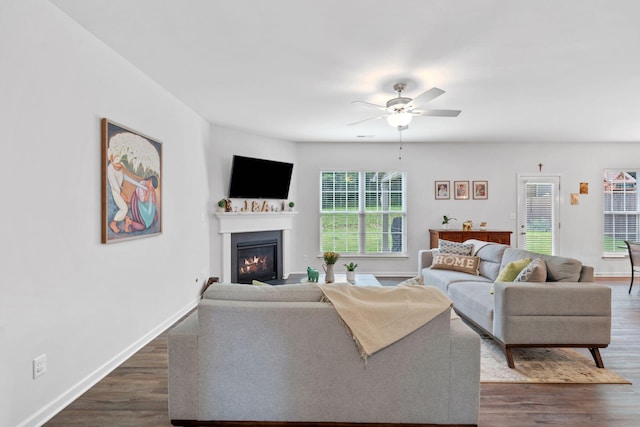 137 Kirkstall Way, Georgetown, KY 40324 - living room with dark wood-type flooring, ceiling fan, and a glass covered fireplace
