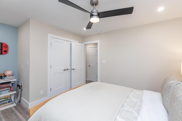 2301 Harrodsburg Rd, Lawrenceburg, KY 40342 - bedroom with light wood-style floors, recessed lighting, ceiling fan, and a closet