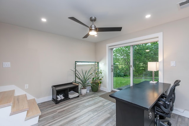 2301 Harrodsburg Rd, Lawrenceburg, KY 40342 - office area with ceiling fan, light wood-style floors, and recessed lighting