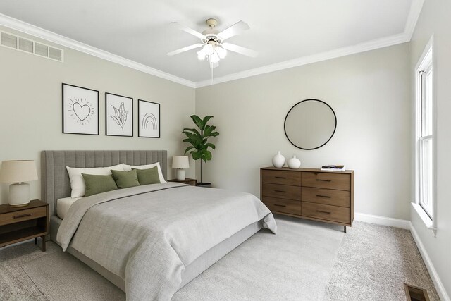 4433 River Ridge Rd, Lexington, KY 40515 - bedroom with light colored carpet, ornamental molding, and a ceiling fan
