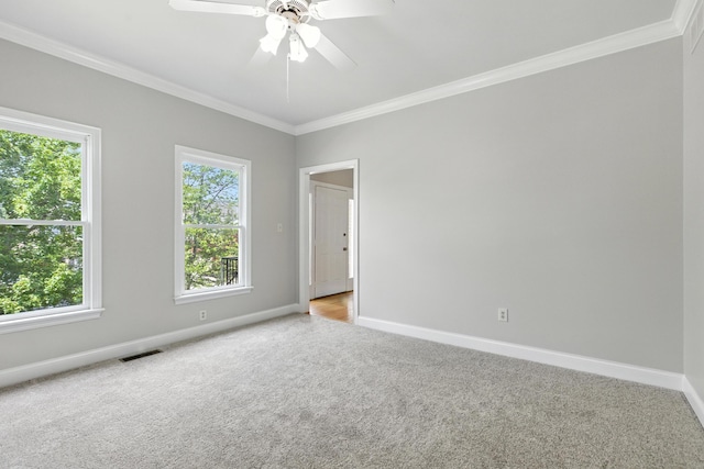 4433 River Ridge Rd, Lexington, KY 40515 - empty room featuring light colored carpet, crown molding, plenty of natural light, and a ceiling fan