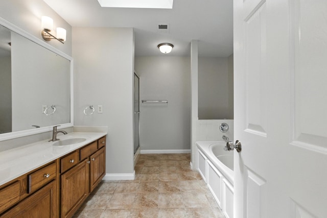 4433 River Ridge Rd, Lexington, KY 40515 - bathroom featuring a skylight, vanity, a bath, and a shower stall