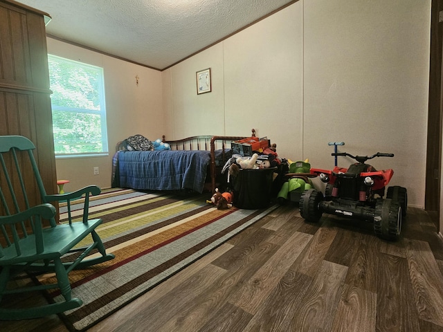 421 Dry Branch Rd, Morehead, KY 40351 - bedroom featuring wood finished floors, a textured ceiling, and vaulted ceiling