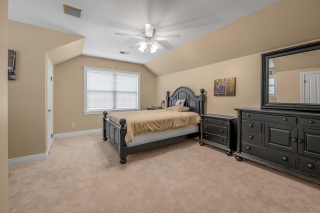 2609 Idlewood Dr, Lexington, KY 40513 - bedroom with light colored carpet, lofted ceiling, and a ceiling fan