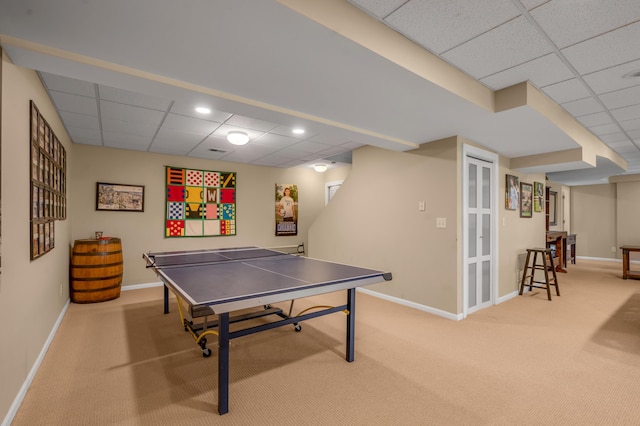 2609 Idlewood Dr, Lexington, KY 40513 - recreation room with a paneled ceiling, carpet, and recessed lighting