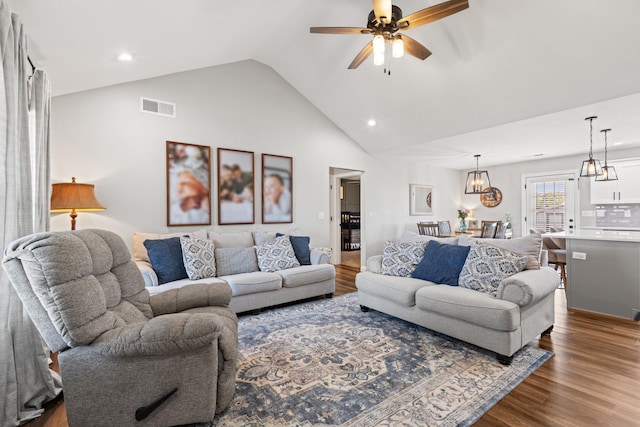 309 Memory Ln, Richmond, KY 40475 - living area with wood finished floors, ceiling fan, recessed lighting, and high vaulted ceiling