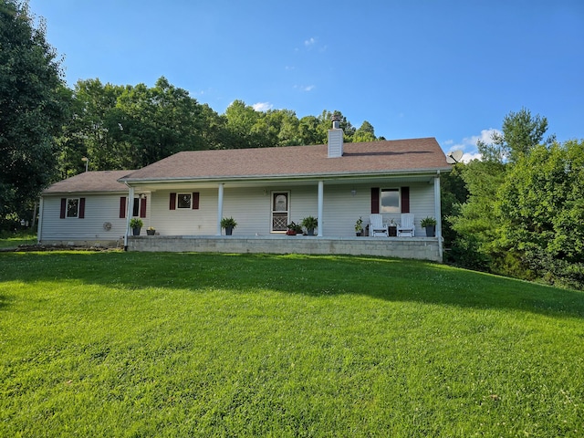 1445 Bastin Creek Rd, Kings Mountain, KY 40442 - view of front of house featuring a porch, a front lawn, and a chimney