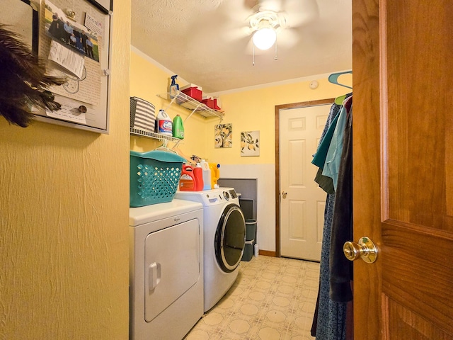 1445 Bastin Creek Rd, Kings Mountain, KY 40442 - laundry room featuring separate washer and dryer, light flooring, and ceiling fan