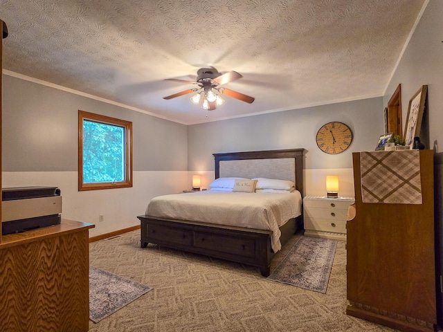 1445 Bastin Creek Rd, Kings Mountain, KY 40442 - carpeted bedroom featuring a ceiling fan, ornamental molding, and a textured ceiling