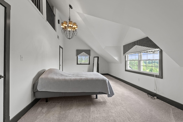 4111 Stanford Rd, Danville, KY 40422 - bedroom featuring carpet, a chandelier, and vaulted ceiling