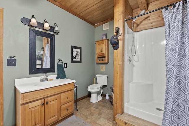 4111 Stanford Rd, Danville, KY 40422 - full bath featuring wooden ceiling, stone finish flooring, vanity, and a shower with shower curtain