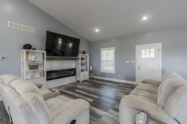 2562 High Bridge Rd, Lancaster, KY 40444 - living room with dark wood finished floors, lofted ceiling, and recessed lighting