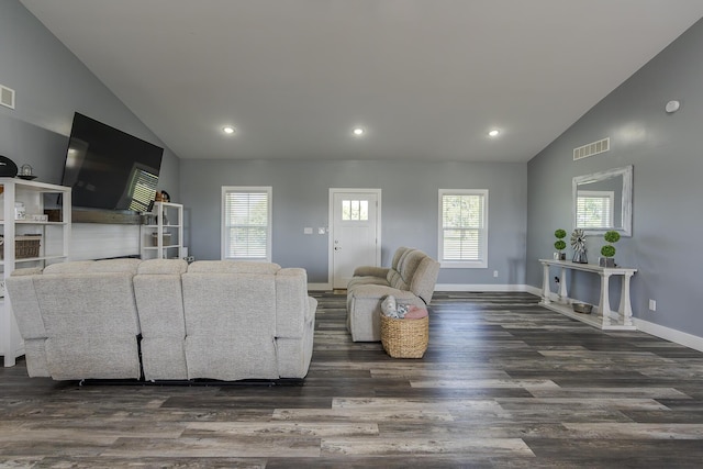 2562 High Bridge Rd, Lancaster, KY 40444 - living room with lofted ceiling, wood finished floors, and recessed lighting