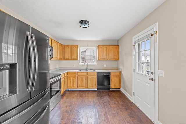 263 Hunter Ridge Dr, Lawrenceburg, KY 40342 - kitchen with black appliances, healthy amount of natural light, dark wood finished floors, and light countertops
