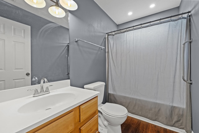 263 Hunter Ridge Dr, Lawrenceburg, KY 40342 - bathroom with vanity, shower / bath combination with curtain, wood finished floors, and recessed lighting
