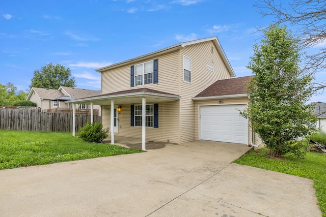 263 Hunter Ridge Dr, Lawrenceburg, KY 40342 - traditional home with concrete driveway, an attached garage, covered porch, and a shingled roof