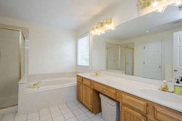 4129 Amberwood Ct, Lexington, KY 40513 - full bath featuring a shower stall, a garden tub, tile patterned flooring, and double vanity